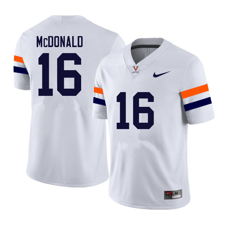 Men #16 Trey McDonald Virginia Cavaliers College Football Jerseys Sale-White